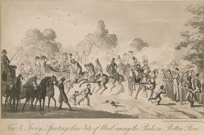 Tom et Jerry exhibant leurs morceaux de sang parmi les roses à Rotten Row - Isaac, Robert and George Cruikshank