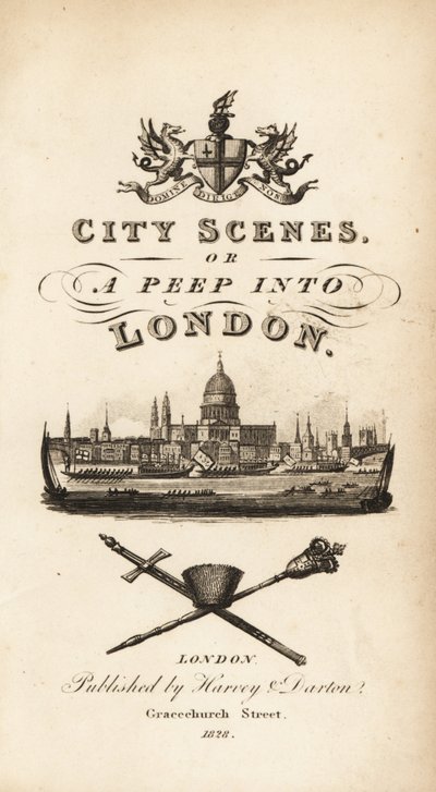 Page de titre calligraphique avec vignette de la ville de Londres avec la cathédrale Saint-Paul - Isaac Taylor