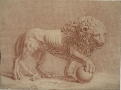 Lion tourné vers la droite avec sa patte droite sur un globe - Isaac Taylor
