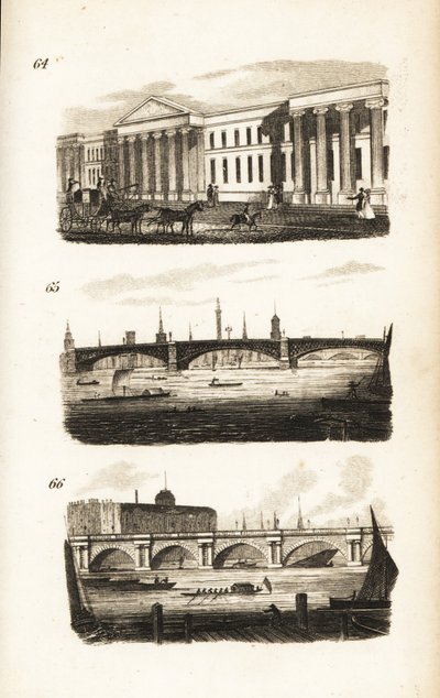 Le bureau de poste général, Southwark Bridge et Waterloo Bridge - Isaac Taylor