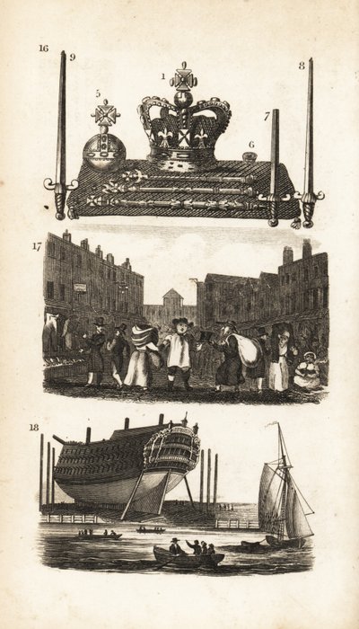 Le bureau des bijoux dans la Tour de Londres, Rag Fair et vieux vêtements et construction navale - Isaac Taylor