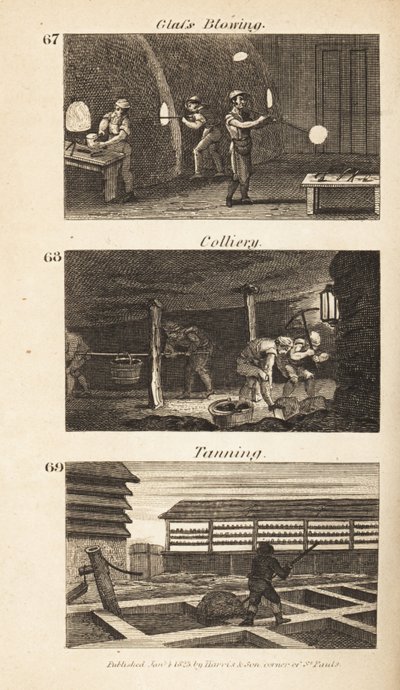 Métiers en Angleterre de la Régence : soufflage de verre, houillère et tannage - Isaac Taylor
