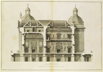 Houghton Hall : coupe transversale du Hall et du Salon, gravé par Pierre Fourdrinier, 1735 - Isaac Ware