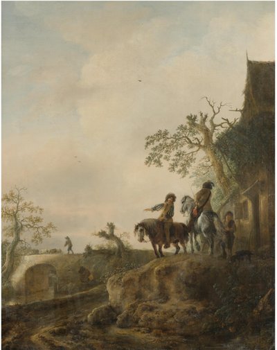Paysage avec des cavaliers faisant halte dans une auberge - Isaac van Ostade