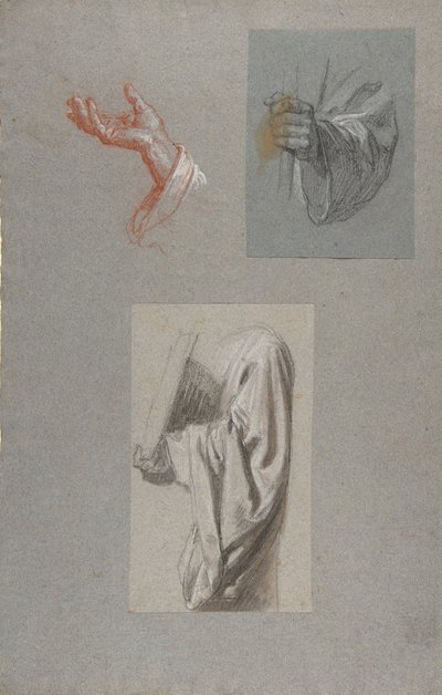 a. Main de Saint Remi, b. Main de Saint Remi, c. Étude de draperie pour un acolyte tenant un livre - Isidore Pils