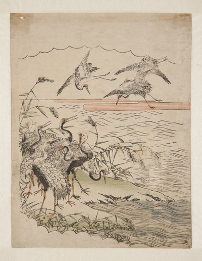 Grues de retour (estampe sur bois en couleur) - Isoda Koryusai