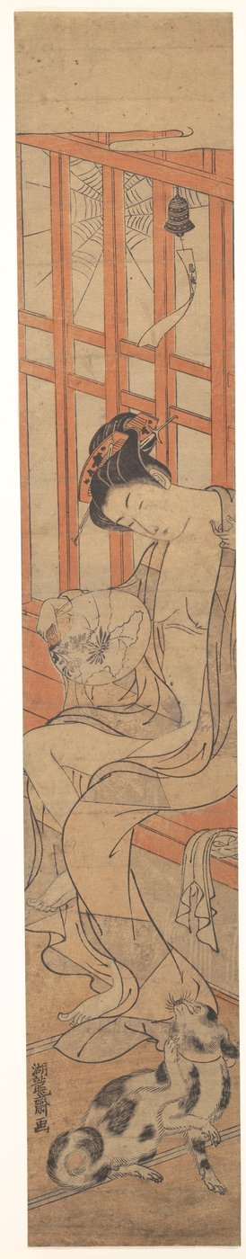 Frau fächert sich nach dem Bad - Isoda Koryusai