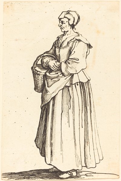 Paysanne avec panier, de profil, face à gauche - Israel Henriet after Jacques Callot