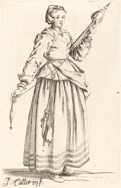 Jeune femme avec quenouille, face à droite - Israel Henriet after Jacques Callot