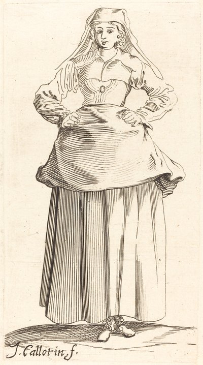 Jeune femme avec les mains sur les hanches, vue de face - Israel Henriet after Jacques Callot