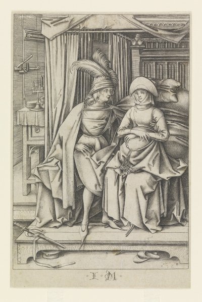 Couple assis sur un lit, extrait de Scènes de la vie quotidienne - Israhel van Meckenem