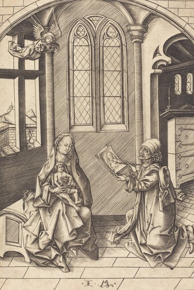 Saint Luc dessinant un portrait de la Vierge, vers 1475 - Israhel van Meckenem