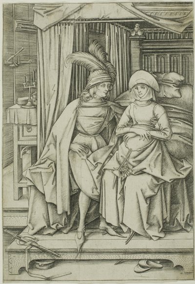Un homme et une femme assis sur un lit - Israhel van Meckenem the younger