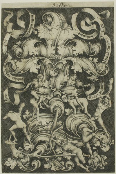 Ornement avec fleur et huit personnages sauvages - Israhel van Meckenem the younger