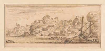 Vue côtière avec un navire en réparation à droite - Israël Silvestre