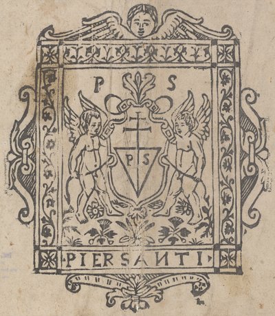 Deux putti avec un bouclier inscrit Pier Santi - Italian 16th Century