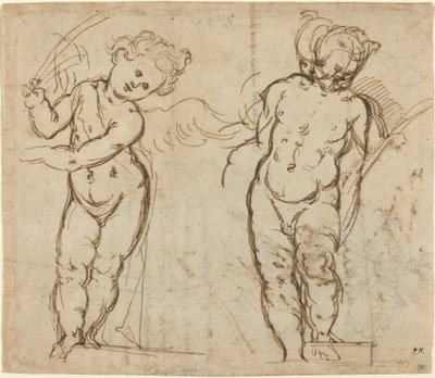 Deux putti debout [recto] - Italian 17th Century