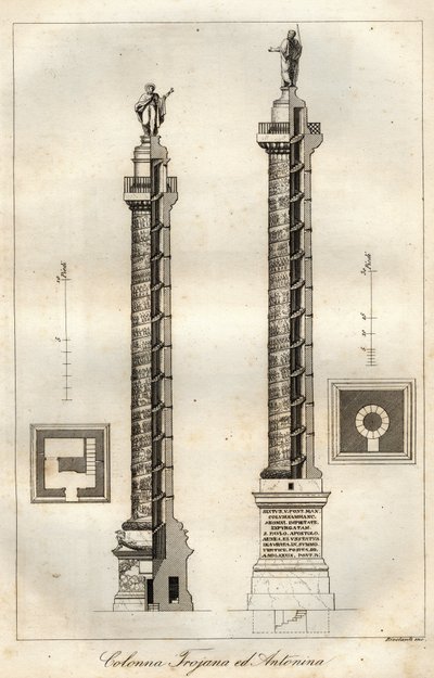 Schéma en coupe de la Colonne Trajane (113 CE) et de la Colonne d