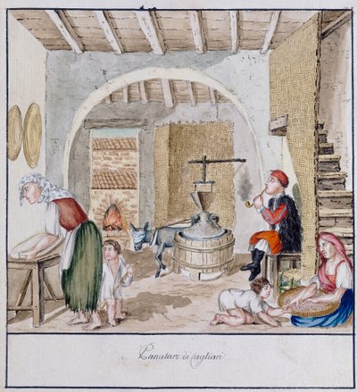 Intérieur rustique à Cagliari, impression ms. 258, Collection Luzzetti - Italian School