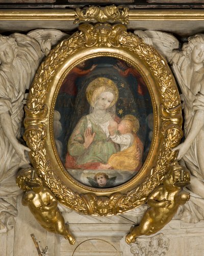 Autel de Saint Eusèbe, Fresque Notre-Dame de la Paix du XVe siècle, Insérée dans le cadre avec des anges en 1622 - Italian School