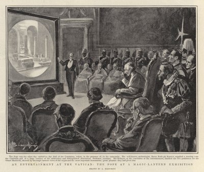 Un spectacle au Vatican, le pape à une exposition de lanternes magiques (litho) - Italian School