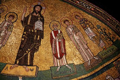 Abside avec Christ, saints et Pape Grégoire IV (mosaïque) - Italian School