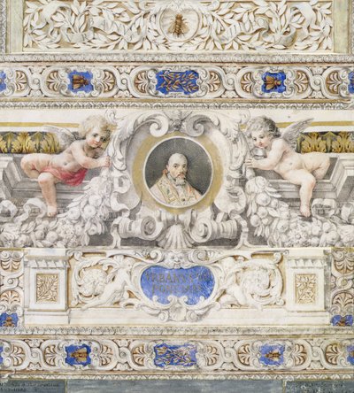 Schéma architectural avec un portrait du Pape Urbain VIII (1568-1644) dans un cartouche probablement XVIIe siècle - Italian School