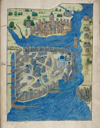 Arundel 93 fol.155 Carte de Constantinople et Pera, de 