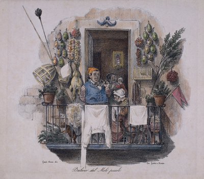Balcon au petit quai à Naples, Italie, XIXe siècle - Italian School