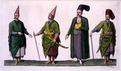Bostandji, Khasseki et autres exemples de costumes ottomans, planche 5 de la Partie III, Volume I de 