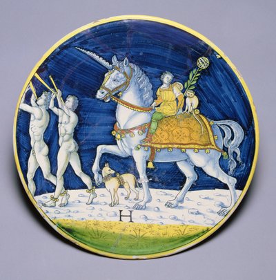 Plat représentant le cheval de César du Triomphe de César, attribué à Jacopo di Pietro, italien, de Caffaggiolo - Italian School