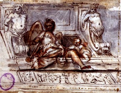 Conception de plafond avec la muse de la musique, c.1700 - Italian School