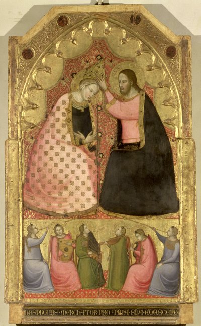 Couronnement de la Vierge, retable avec un panneau de prédelle représentant des anges jouant des instruments de musique, florentin - Italian School