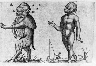 Différents types de monstres humains. Gravure tirée de « De monstrorum natura, causis et differentiis » par Fortunio Liceti (1577-1656), scientifique italien. 1646 - Italian School