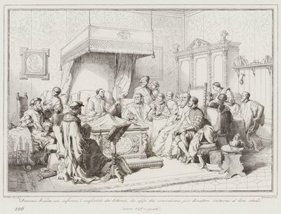 Domenico Veniero, rendu infirme, est réconforté par les lettrés qui le visitent - Italian School