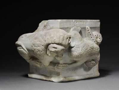 Chapiteau engagé avec un lion et un basilic, 1175-1200 - Italian School