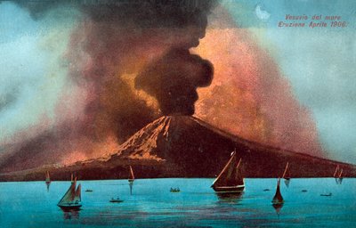 Éruption du Vésuve, avril 1906 (lithographie couleur) - Italian School