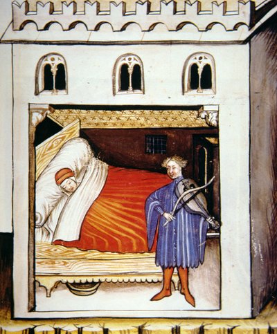 Sommeil, illustration du Tacuinum Sanitatis Codex Vindobonensis - Italian School