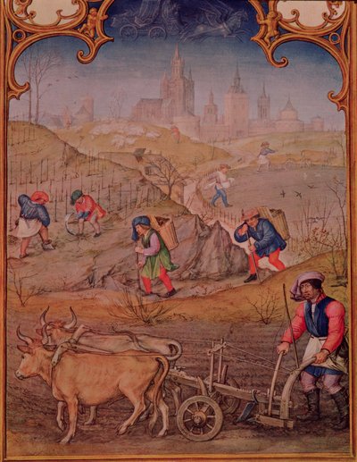Mois de mars : Travail dans les champs, du Breviarum Grimani - Italian School