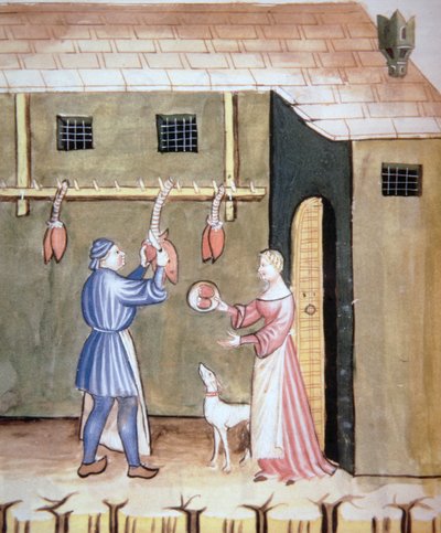 Fol.78v Les bouchers : Vente de cœurs d