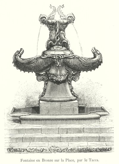 Fontaine en bronze sur la place, par Tacca - Italian School