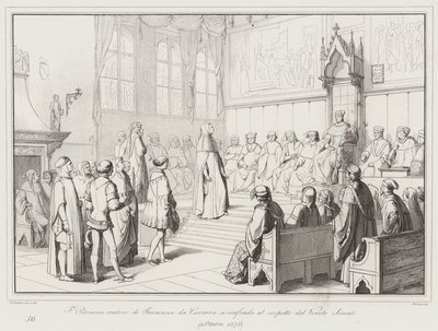 Francesco Petrarca, orateur de Francesco da Carrara, se confond devant le Sénat vénitien - Italian School