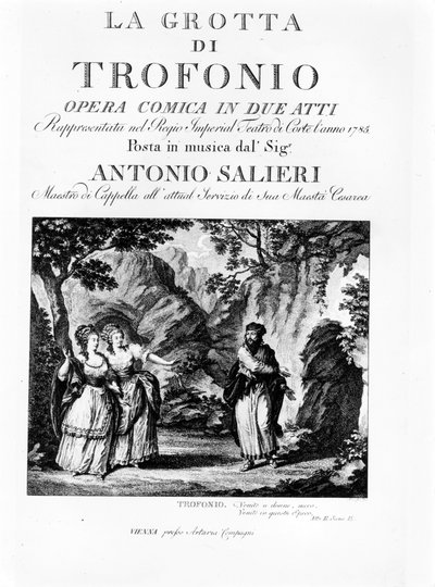 Frontispice du livret de La Grotta di Trofonio, opéra comique en 2 actes par Antonio Salieri (1750 - 1825). 1785 - Italian School