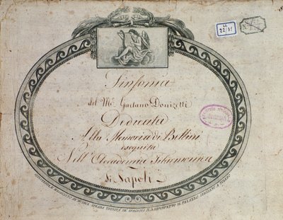 Frontispice (détail) de "Sinfonia en mi bémol majeur : dédiée à la mémoire de Bellini" par Gaetano Donizetti (1797-1848) - Italian School