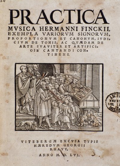 Frontispice de Practica musica par Hermann Finck (1527-1558) compositeur et théoricien de la musique allemand - Italian School