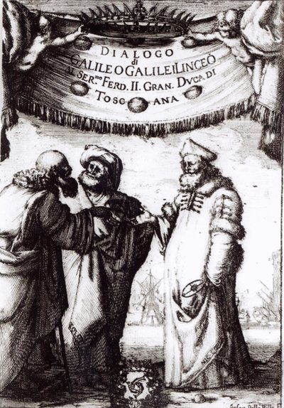 Frontispice de Dialogo sopra i due massimi sistemi del mondo par Galilée, publié en 1632 - Italian School