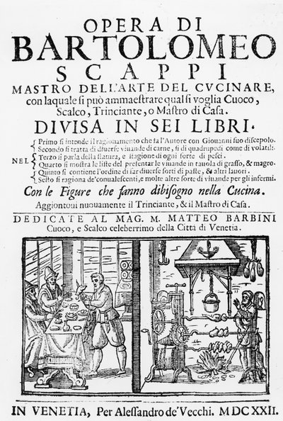 Frontispice du livre de cuisine de Bartolomeo Scappi, 1622 - Italian School