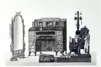 Mobilier de style grec de Décorations architecturales par Gaetano Landi, gravé par G. D
