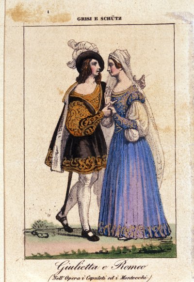 Giulia Grisi et Schutz interprétant Roméo et Juliette dans « I Capuleti e i Montecchi » (Les Capulet et les Montaigu) de Vincenzo Bellini - Italian School