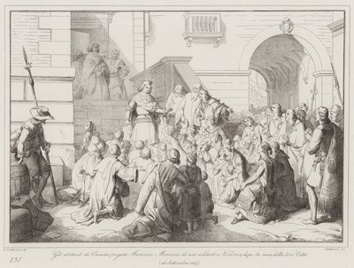 Les habitants de Candie prient Francesco Morosini de les emmener à Venise après la reddition de leur ville - Italian School